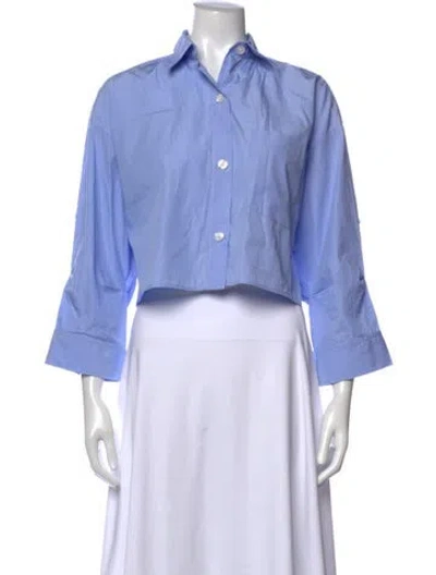 Pre-owned Twp Three-quarter Sleeve Button-up Top In Blue