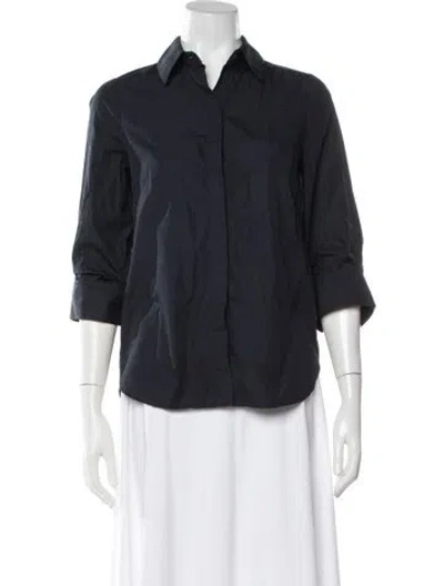 Pre-owned Twp Three-quarter Sleeve Button-up Top In Blue