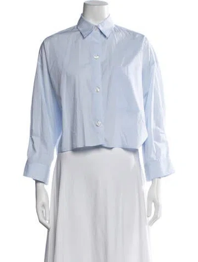 Pre-owned Twp Three-quarter Sleeve Button-up Top In Blue