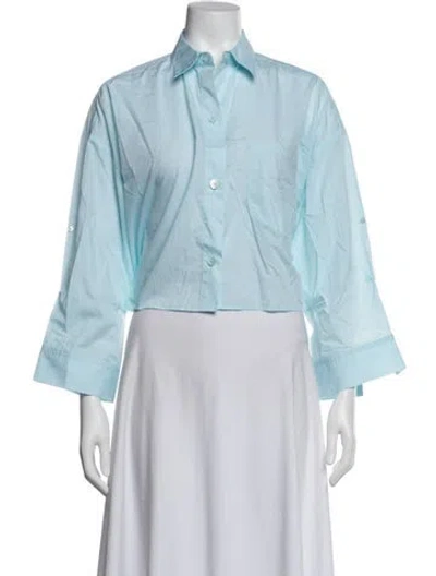 Pre-owned Twp Three-quarter Sleeve Button-up Top In Blue