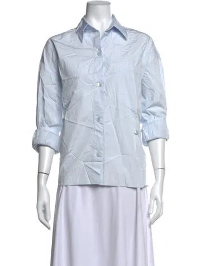 Pre-owned Twp Three-quarter Sleeve Button-up Top In Blue