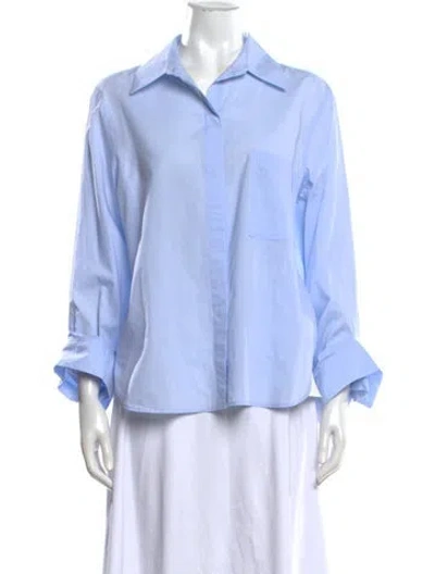Pre-owned Twp Three-quarter Sleeve Button-up Top In Blue