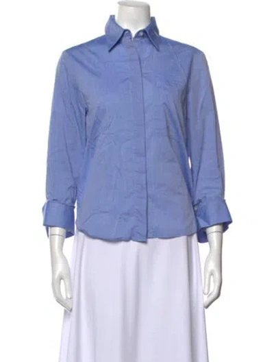 Pre-owned Twp Three-quarter Sleeve Button-up Top In Blue