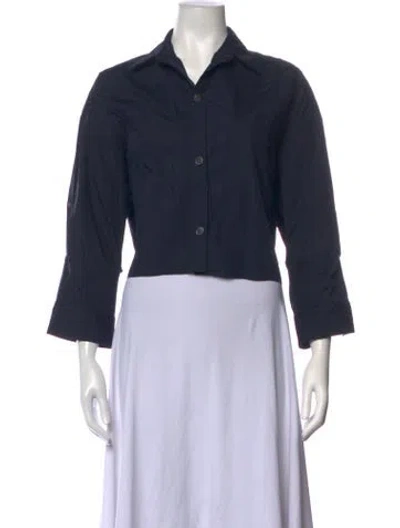 Pre-owned Twp Three-quarter Sleeve Button-up Top In Blue