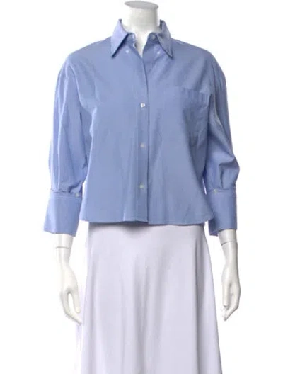 Pre-owned Twp Three-quarter Sleeve Button-up Top In Blue