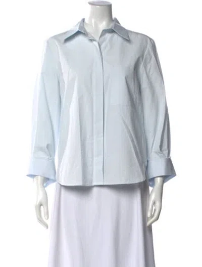 Pre-owned Twp Three-quarter Sleeve Button-up Top In Blue