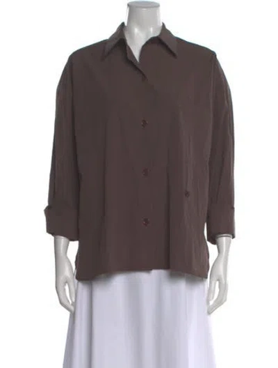 Pre-owned Twp Three-quarter Sleeve Button-up Top In Brown