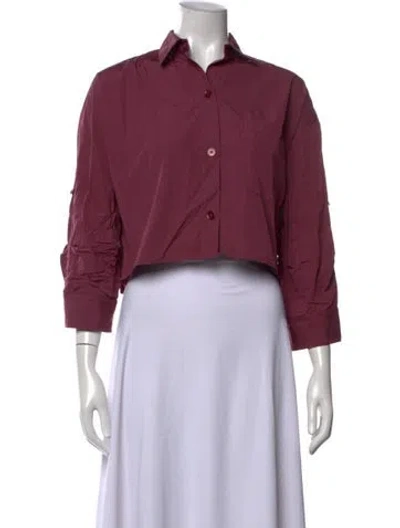 Pre-owned Twp Three-quarter Sleeve Button-up Top In Burgundy