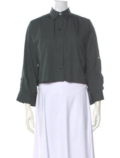 Pre-owned Twp Three-quarter Sleeve Button-up Top In Gray