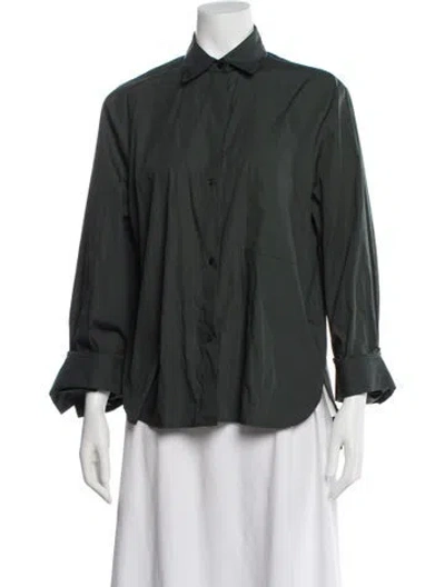 Pre-owned Twp Three-quarter Sleeve Button-up Top In Green