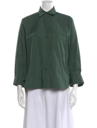 Pre-owned Twp Three-quarter Sleeve Button-up Top In Green