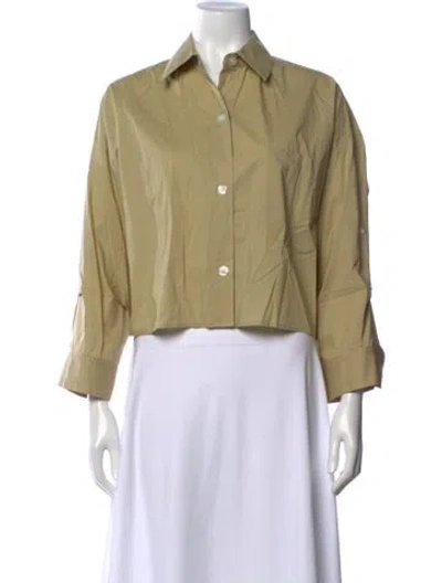 Pre-owned Twp Three-quarter Sleeve Button-up Top In Green