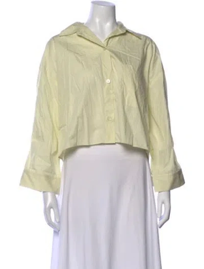 Pre-owned Twp Three-quarter Sleeve Button-up Top In Green