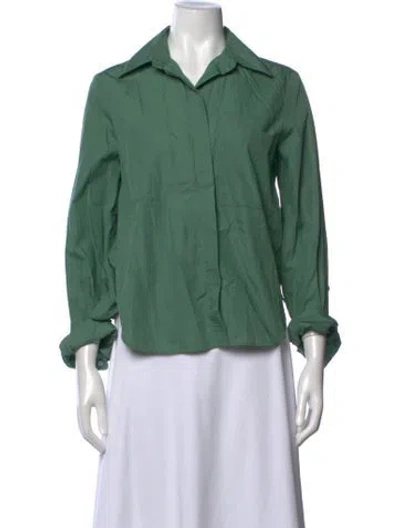 Pre-owned Twp Three-quarter Sleeve Button-up Top In Green
