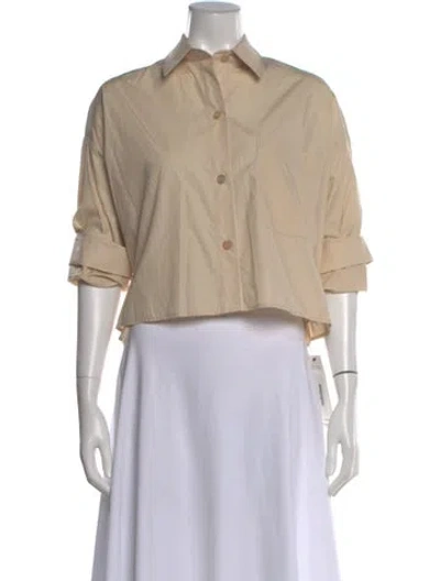 Pre-owned Twp Three-quarter Sleeve Button-up Top In Neutral