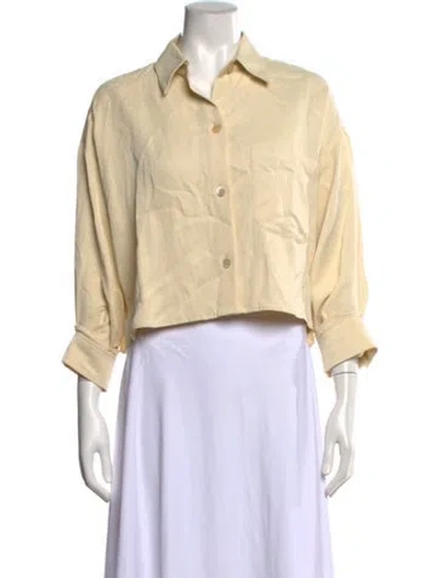 Pre-owned Twp Three-quarter Sleeve Button-up Top In Neutrals