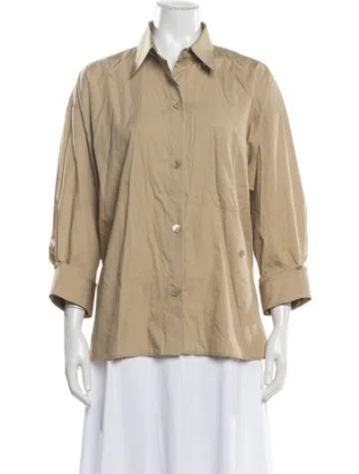 Pre-owned Twp Three-quarter Sleeve Button-up Top In Neutrals