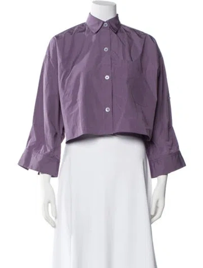 Pre-owned Twp Three-quarter Sleeve Button-up Top In Purple