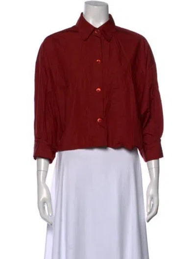 Pre-owned Twp Three-quarter Sleeve Button-up Top In Red