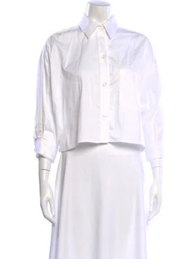 Pre-owned Twp Three-quarter Sleeve Button-up Top In White