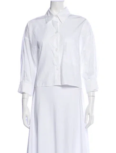 Pre-owned Twp Three-quarter Sleeve Button-up Top In White