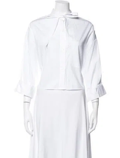 Pre-owned Twp Three-quarter Sleeve Button-up Top In White
