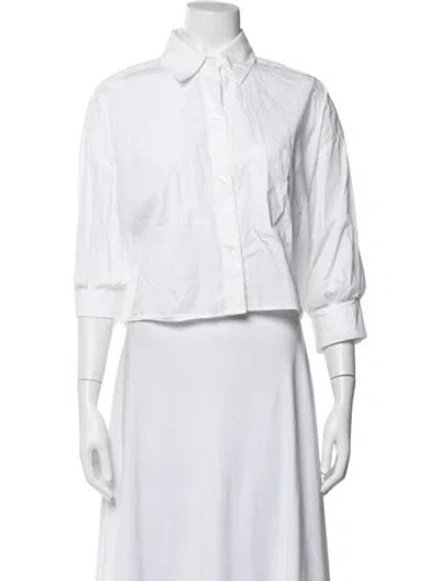 Pre-owned Twp Three-quarter Sleeve Button-up Top In White