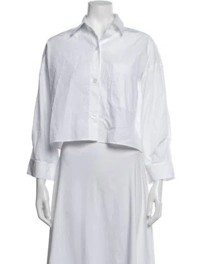 Pre-owned Twp Three-quarter Sleeve Button-up Top In White