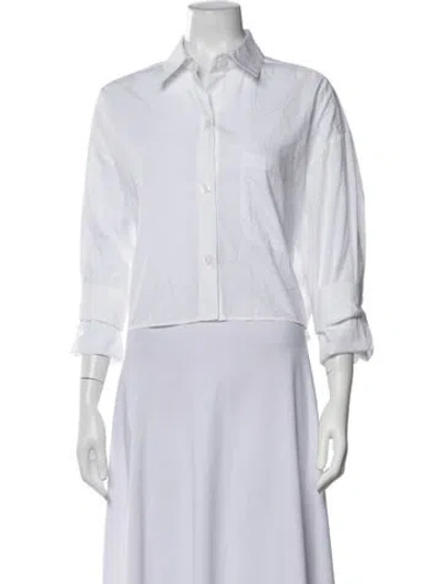 Pre-owned Twp Three-quarter Sleeve Button-up Top In White