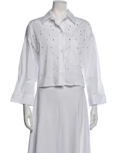 Pre-owned Twp Three-quarter Sleeve Button-up Top In White