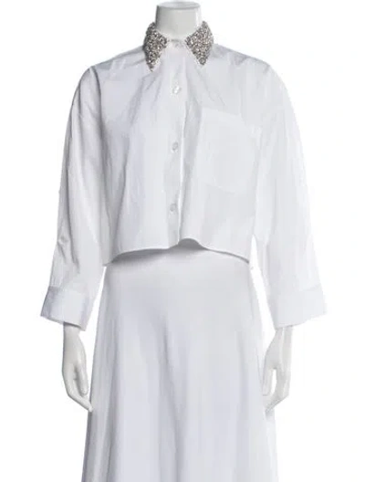 Pre-owned Twp Three-quarter Sleeve Button-up Top In White