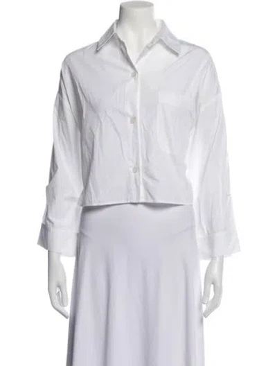 Pre-owned Twp Three-quarter Sleeve Button-up Top In White