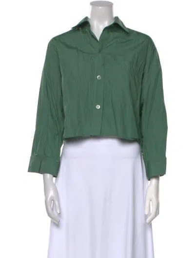 Pre-owned Twp Three-quarter Sleeve Crop Top In Green