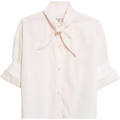 Twp Tie Neck Button-up Crop Top In Pink