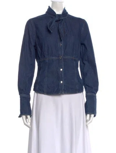 Pre-owned Twp Tie Neck Long Sleeve Blouse In Blue