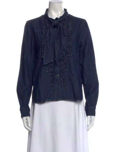 Pre-owned Twp Tie Neck Long Sleeve Blouse In Blue