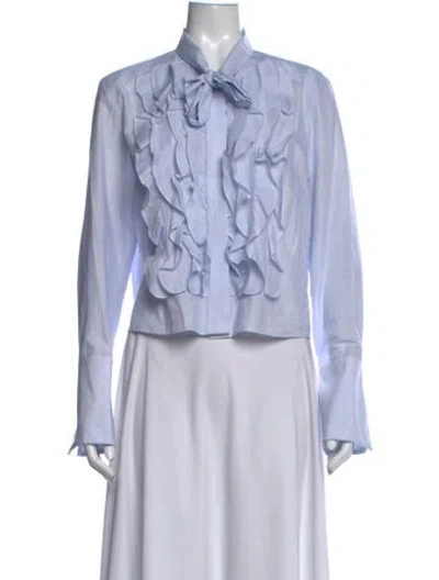 Pre-owned Twp Tie Neck Long Sleeve Blouse In Blue