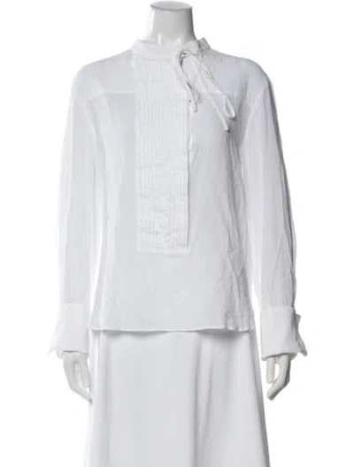 Pre-owned Twp Tie Neck Long Sleeve Blouse In White