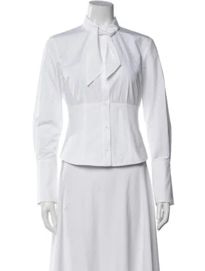 Pre-owned Twp Tie Neck Long Sleeve Blouse In White