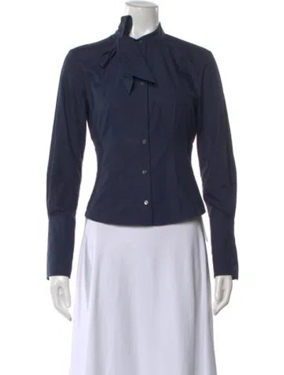 Pre-owned Twp Tie Neck Long Sleeve Button-up Top In Blue