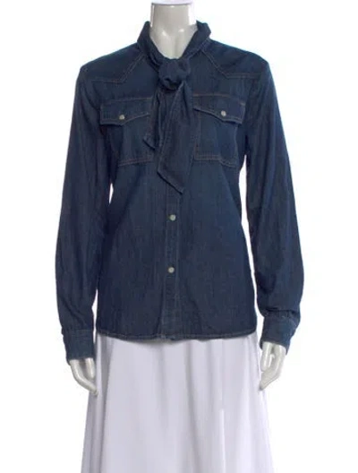 Pre-owned Twp Tie Neck Long Sleeve Button-up Top In Blue