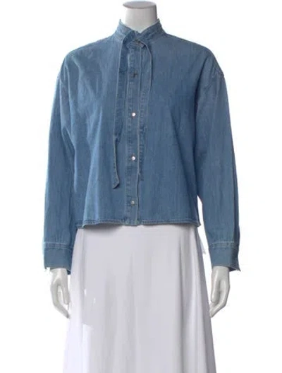 Pre-owned Twp Tie Neck Long Sleeve Button-up Top In Blue
