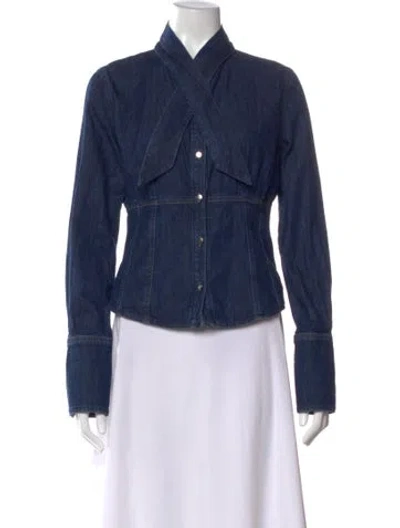 Pre-owned Twp Tie Neck Long Sleeve Button-up Top In Blue