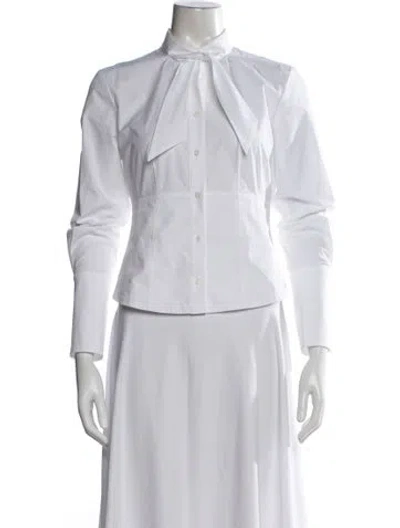Pre-owned Twp Tie Neck Long Sleeve Button-up Top In White