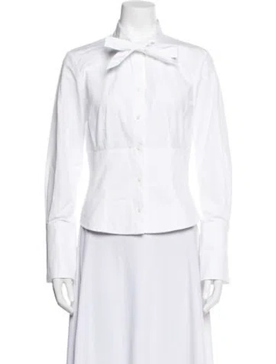 Pre-owned Twp Tie Neck Long Sleeve Button-up Top In White