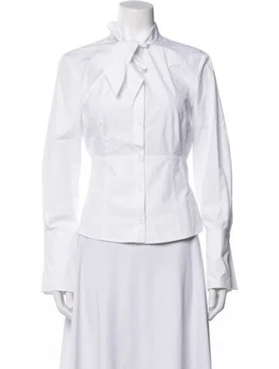 Pre-owned Twp Tie Neck Long Sleeve Button-up Top In White