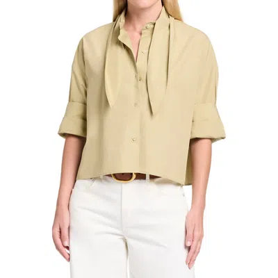 Twp Tie-neck Short-sleeve Blouse In Brown