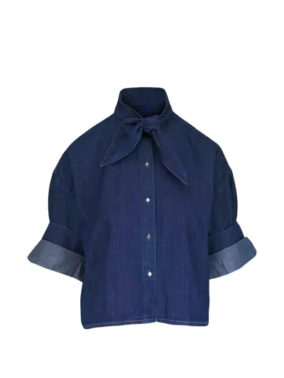 Twp Tie-neck Blouse In Blue