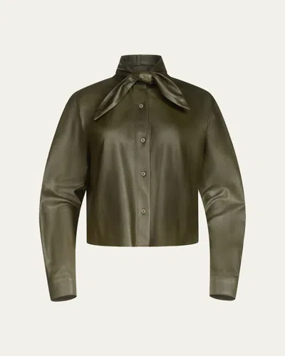 Twp Tie-neck Leather Shirt In Black