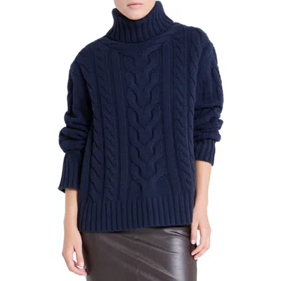 Twp Traveling Cable Stitch Cashmere Turtleneck Sweater In Blue
